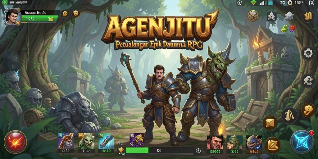 Screenshot game RPG AGENJITU menampilkan pertempuran mendebarkan melawan monster.
