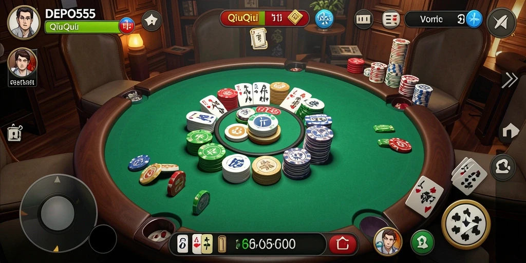 Tampilan gameplay seru dalam DEPO555 saat bermain QiuQiu.