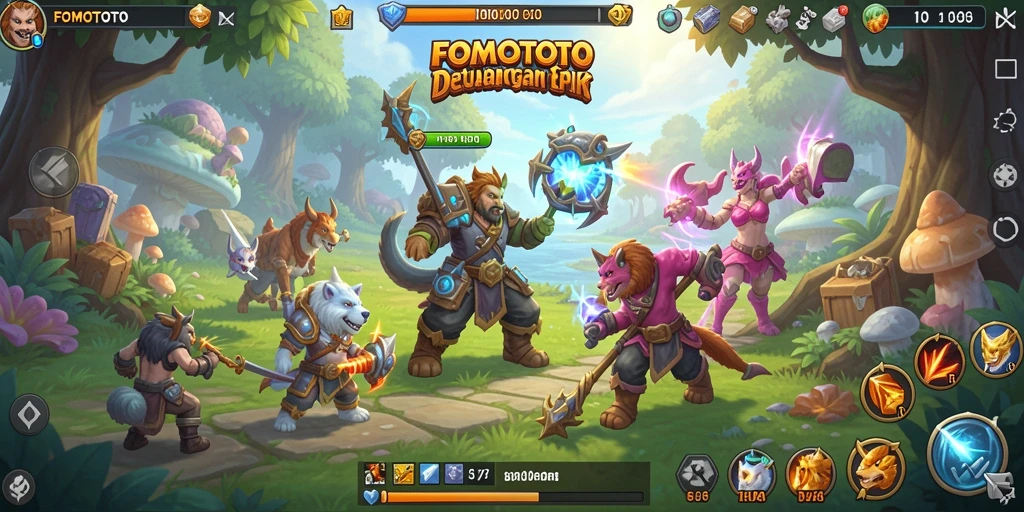 Screenshot gameplay FOMOTOTO menampilkan aksi mendebarkan dalam pertarungan RPG.