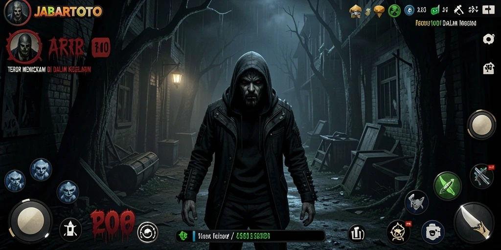Screenshot menunjukkan ketegangan gameplay di lingkungan menyeramkan.