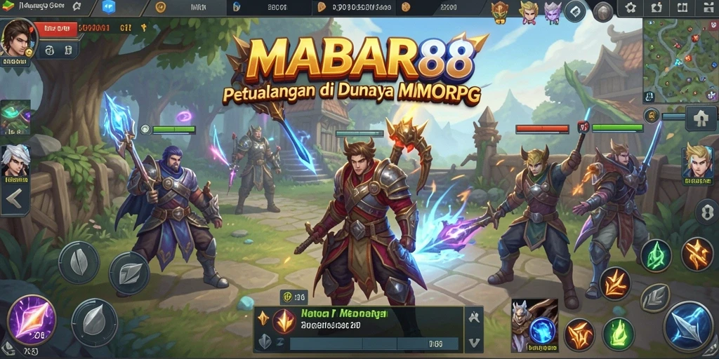 Screenshot gameplay MABAR88 yang menampilkan pertarungan epik dalam dunia MMORPG.