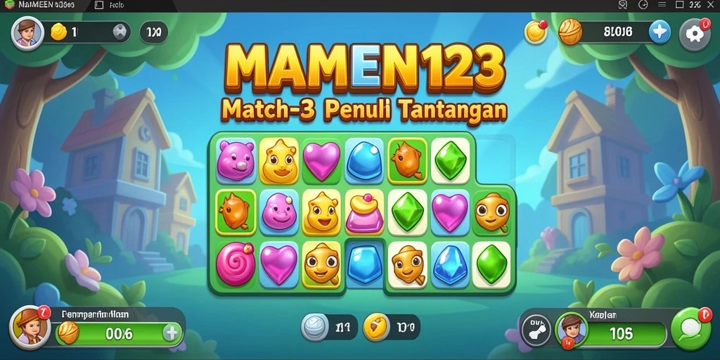 Tangkapan layar MAMEN123 menunjukkan gameplay seru penuh permata berwarna.