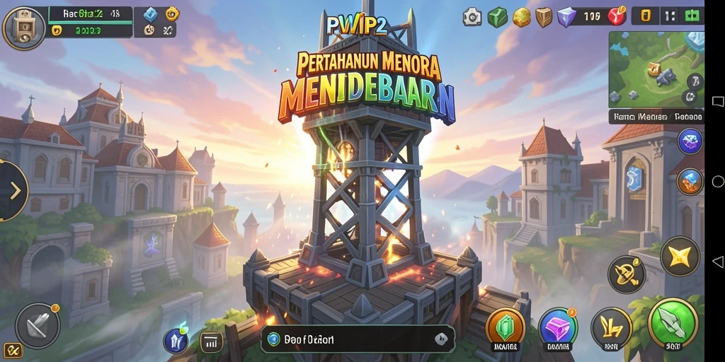 Tampilan gameplay RPVIP2 menampilkan menara yang memukau dan strategi serangan yang menarik.
